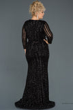 30259 Black Sequins Slit Mermaid Dress