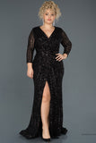 30259 Black Sequins Slit Mermaid Dress