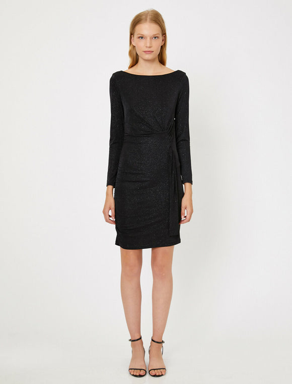 15165 black draped shimmer dress