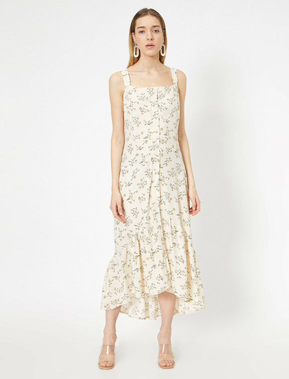 20048 Button Detailed Floral Dress - Multi Colour