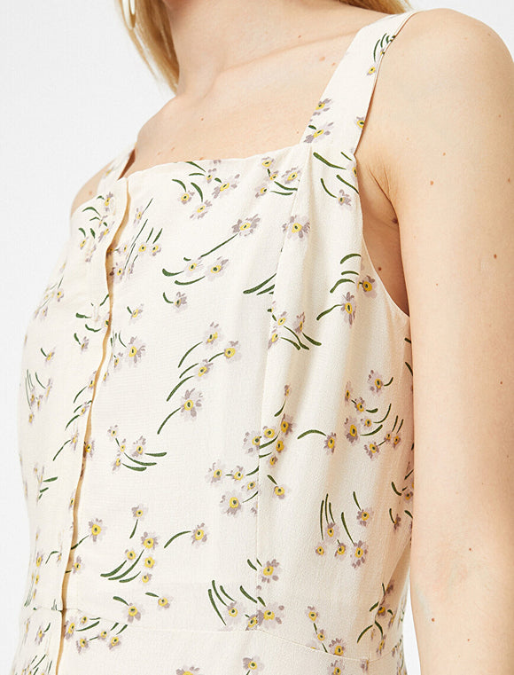 20048 Button Detailed Floral Dress - Multi Colour