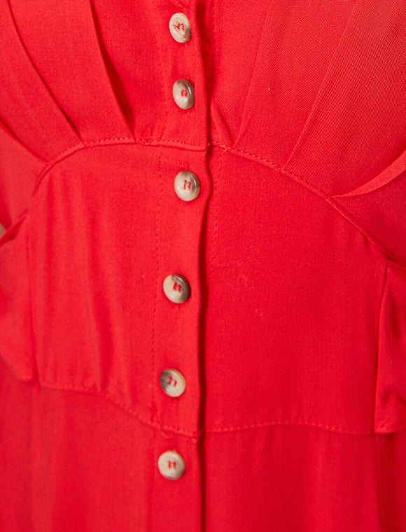 20053 Button Detailed Maxi Dress - Red