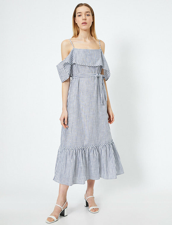 20051 Cold Shoulder Striped Dress - Multi Colour