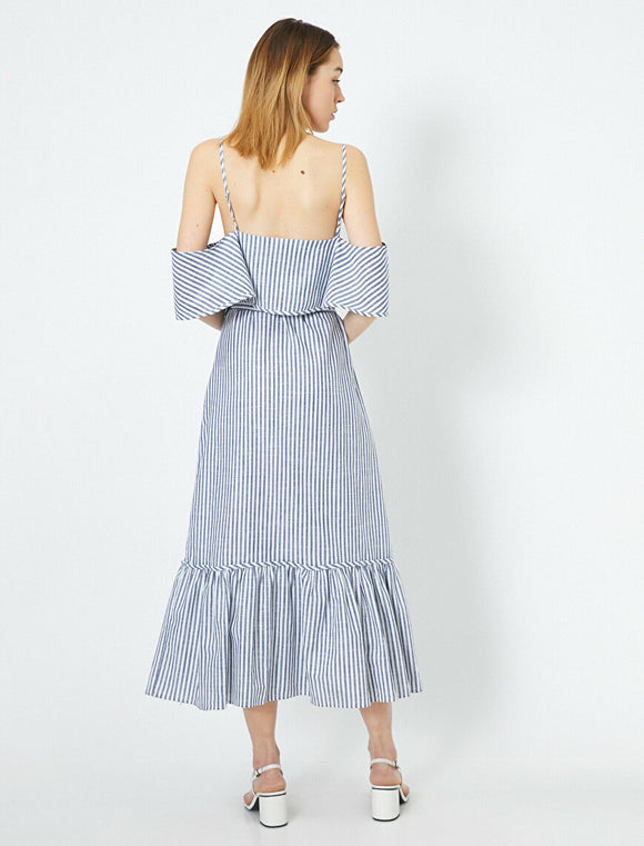 20051 Cold Shoulder Striped Dress - Multi Colour