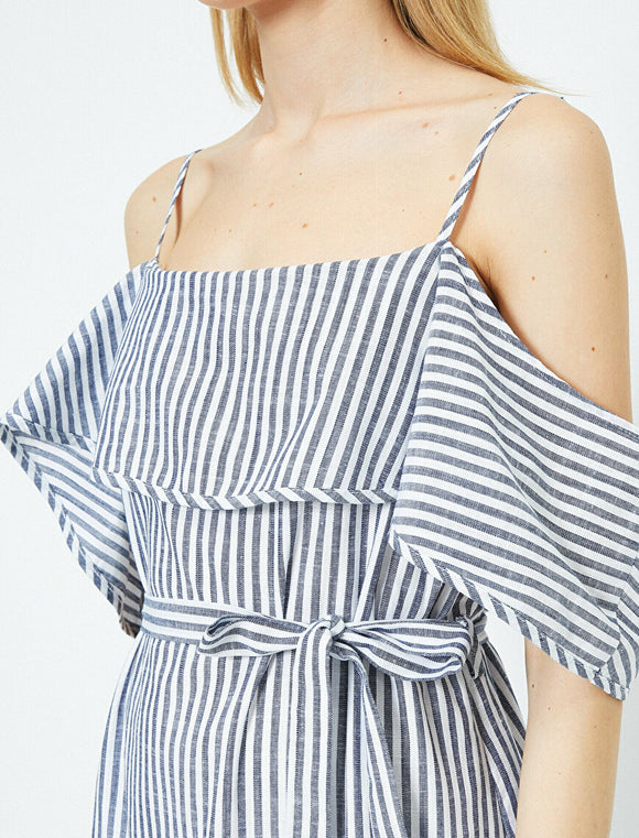20051 Cold Shoulder Striped Dress - Multi Colour