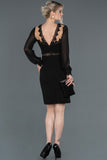  Black Long Sleeve Double Breasted Collar Invitation Dress ABK772 