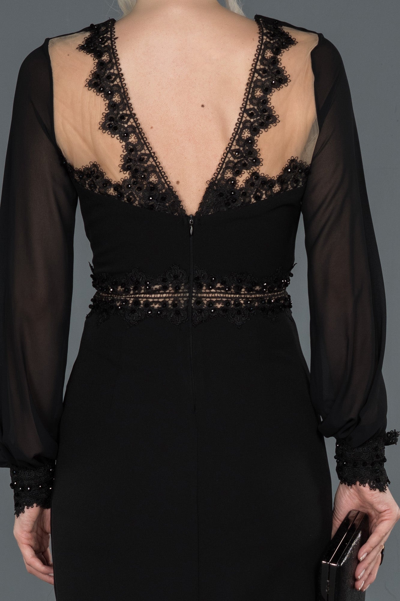 black bodycon midi dress long sleeve 8457b Black Chiffon Transparent Lace Dress - Poised Fashion | Women