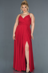  Plus Size Chiffon Evening Dress with Red Leg and Back Decollete ABU1324 