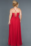  Plus Size Chiffon Evening Dress with Red Leg and Back Decollete ABU1324 