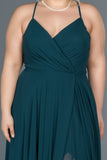  Emerald Green Leg and Back Decollete Plus Size Chiffon Evening Dress ABU1324 