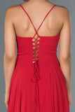 17311 Red Back Cross Strap Slit Chiffon Dress