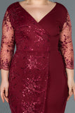 17929 Burgundy Sheer Sleeve Embroidered Tulle Overlay Dress