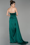 19172 Emerald Green Draped Strapless Satin Slit Dress