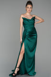 19172 Emerald Green Draped Strapless Satin Slit Dress