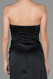 19171 Black Draped Strapless Satin Slit Dress