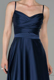 29883 Navy Blue Draped Strap Satin Dress
