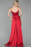 29888 Red Draped Strap Satin Dress