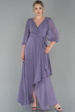 20309 Lavender Asymmetrical Chiffon Dress