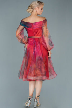 20301b Multi Colour Off-Shoulder Floral Tulle Dress