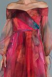 20301b Multi Colour Off-Shoulder Floral Tulle Dress