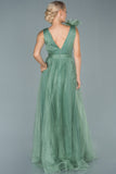 20311 Mint Green Applique Tulle Slit Dress