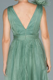 20311 Mint Green Applique Tulle Slit Dress