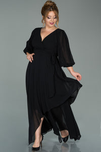 20275 Black Asymmetrical Chiffon Dress