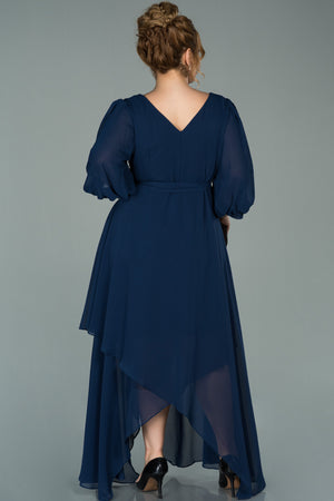 20274 Navy Blue Asymmetrical Chiffon Dress