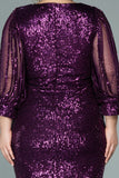 20282 Purple Shredded Sleeve Sequins Dress