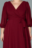 20198 Claret Red Asymmetrical Chiffon Dress