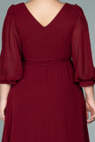 20198 Claret Red Asymmetrical Chiffon Dress