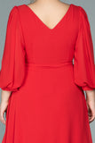 20194 Red Asymmetrical Chiffon Dress