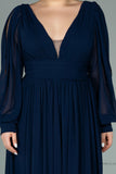 29939 Navy Blue Slit Sheer Sleeve Chiffon Dress