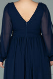 29939 Navy Blue Slit Sheer Sleeve Chiffon Dress