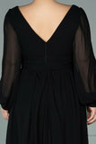 29938 Black Sheer Sleeve Chiffon Slit Dress