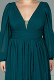 29940 Emerald Green Sheer Sleeve Slit Chiffon Dress