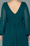 29940 Emerald Green Sheer Sleeve Slit Chiffon Dress