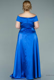 29858 Royal Blue Off-Shoulder Slit Satin Dress