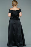 29859 Black Off-Shoulder Satin Slit Dress