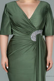 29850 Olive Green Crystal Detail Slit Dress