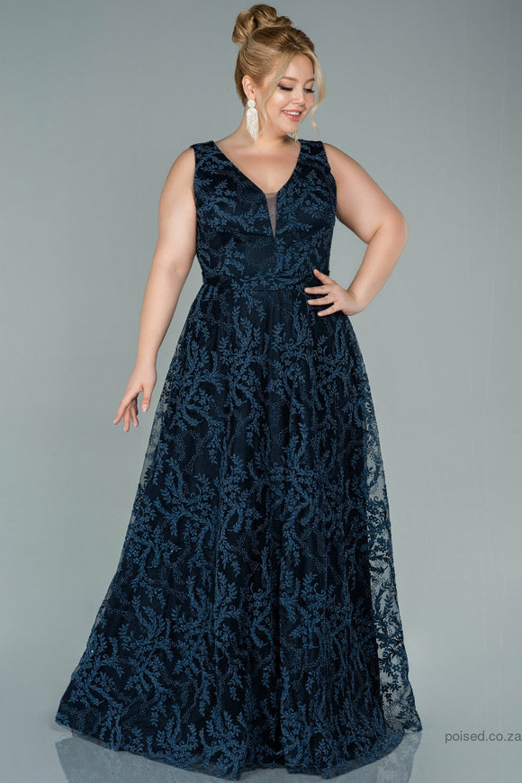 29942 Navy Blue Embroidered Tulle Princess Dress