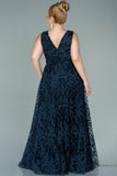 29942 Navy Blue Embroidered Tulle Princess Dress