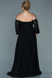 30060 Black Off-Shoulder Draped Chiffon Slit Dress