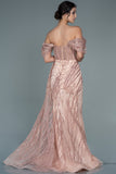 29989 Dusty Pink Off-Shoulder Sheer Corset Slit Dress