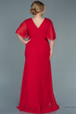 30032 Red Draped Wrap Slit Chiffon Dress