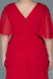 30032 Red Draped Wrap Slit Chiffon Dress