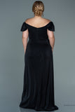 30025 Black Off-Shoulder Draped Shimmer Slit Dress