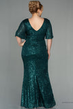 30087 Emerald Green Draped Slit Sequins Dress