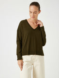 19304 V Neck Hi-Low Knitted Sweater - Khaki