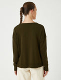 19304 V Neck Hi-Low Knitted Sweater - Khaki